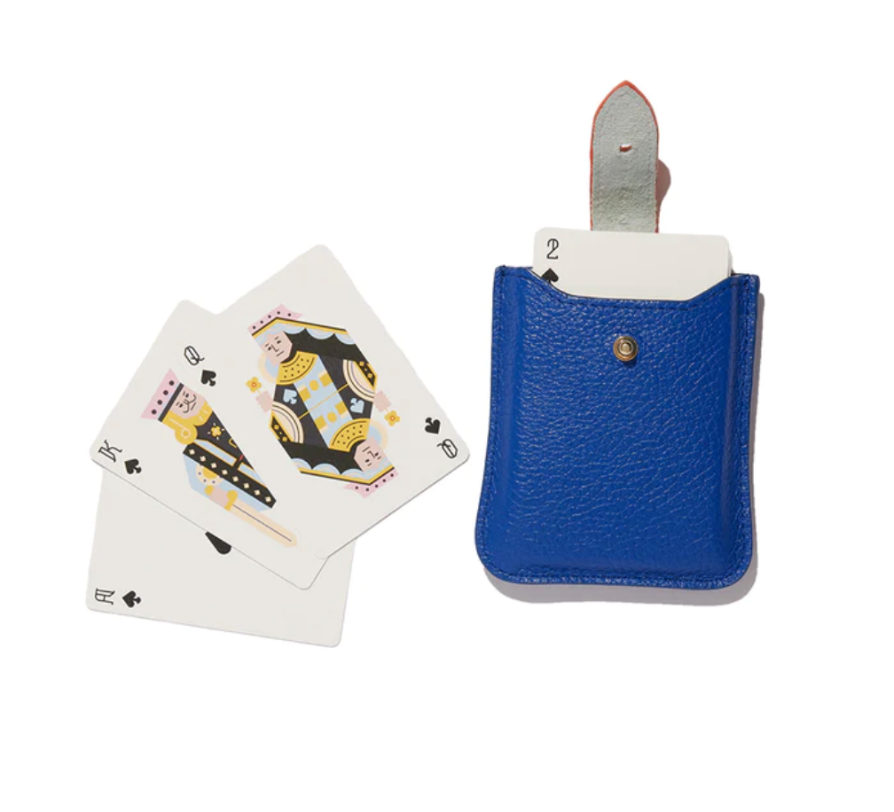 personalised playing cards with a leather case